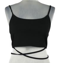Dámský černý žebrovaný crop top se šněrováním 