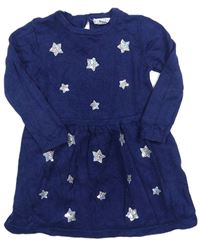 Tmavomodré svetrové šaty s hvězdami z flitrů Primark