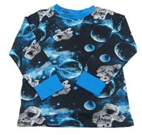 Čierno-modré tričko s planetami a kosmonauty H&M