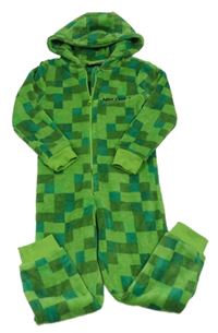 Zelená kostkovaná chlupatá kombinéza s kapucí - Minecraft