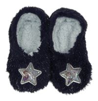 Tmavomodré chlupaté bačkory s Frozen vel.32