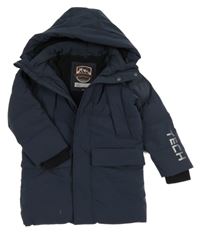 Tmavomodrý šusťáková zimní kabát s nápisem a kapucí C&A