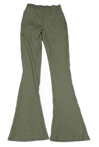Khaki žebrované flare legíny New Look