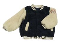 Tmavomodro-béžová huňatá podšitá bunda Next