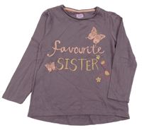 Fialové tričko s nápismi a motýlom F&F