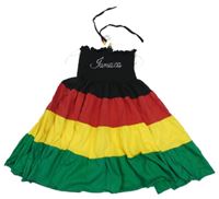 Nové - červeno-žlto-farebné pruhované šaty s korálkami TBL Kids