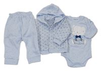 3 Set - Modré body se slonem + modrá propínací mikina s kapucí + modré tepláky 
