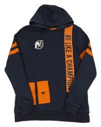 Tmavomodro-oranžová mikina s nápisy vreckami a kapucňou Nerf