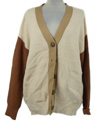 Dámský pudrovo-hnědo-béžový oversized propínací svetr Primark