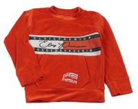 Červená zamatová mikina s nápismi