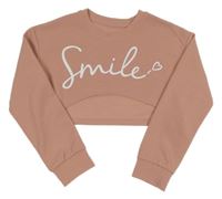 Ružová crop mikina s bielým nápisom