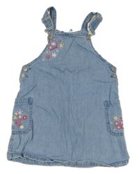 Svetlomodré rifľové na traké šaty s kvetinami Topolino