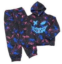 2set - černo-modro-růžové tepláky + mikina se smajlíkem Shein