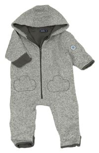 Šedá melírovaná pletená podšitá kombinéza s kapucí 