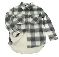 Tmavošedo-biela kockovaná zateplená vlnená košeľová bunda M&S