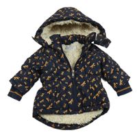 Tmavomodrá šušťáková zateplená parka s vážkami a kapucňou