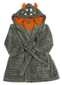 Šedý chlupatý žebrovaný župan s kapucí -příšerka Nutmeg