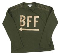 Khaki úpletové triko s nápisem Primark