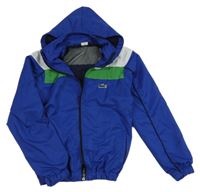 Modro-zelená šušťáková jarná bunda s logom a kapucí Lacoste