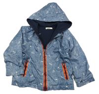 Modrá melírovaná jarná bunda s kotvami a kapucňou