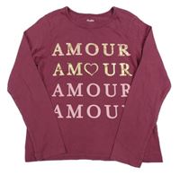 Vínové triko s nápisy 