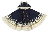 Tmavomodré teplákové pončo se zajíčky a kapucí 