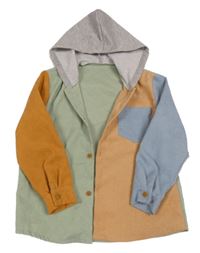 Broskvovo-zeleno-modrá rebrovaná košeľa s kapucňou Shein