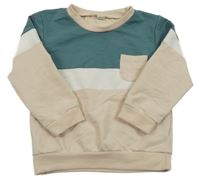 Tmavozeleno-bielo-béžová mikina s kapsičkou