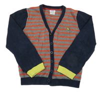 Červeno-sivý pruhovaný prepínaci sveter s tmavomodrymi rukávy a lemem Mamas&Papas