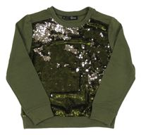 Khaki mikina s překlápěcími flitre