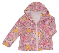 Růžová šusťáková květovaná jarní bunda s kapucí Kids