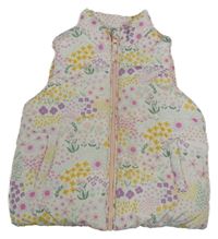 Bielo-farebná kvetovaná šušťáková zateplená vesta Mothercare