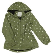 Khaki šusťáková podzimní parka s kytičkami a kapucí George 