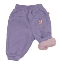 Lila fleecové podšité kalhoty s výšivkou 