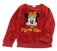 Červená chlpatá mikina s Minnií Disney