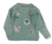 Svetlomodrý chlpatý sveter so zvířátky z flitrů Kiki&Koko