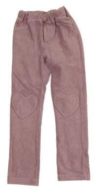 Světlerůžové sametové žebrované kalhoty 