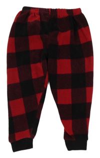 Červeno-čierne kockované fleecové nohavice