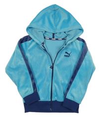 Tyrkysovo-tmavomodrá zamatová prepínaci mikina s logom a kapucňou Puma