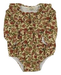 Béžové žebrované body s kytičkami a volánky Dolly Wears