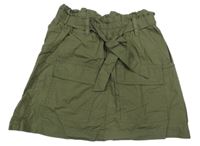 Khaki plátenná sukňa s vreckami a opaskom