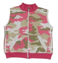 Ružovo-kaki-biela army tepláková vesta L&H