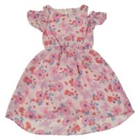 Svetloružové šifónové šaty s kvetmi a volnými rameny Dopodopo