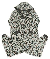 Bílo-barevná vzorovaná fleecová kombinéza s kapucí Pepperts