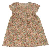 Svetloružové bavlnené šaty s kvietkami Vertbaudet