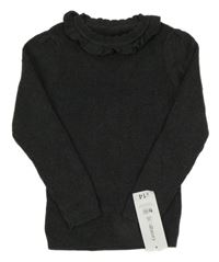 Nové - Tmavosivý rebrovaný sveter s volánikmi George