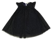 Tmavomodré třpytivé tylové slavnostní šaty H&M