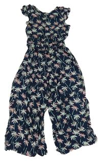 Tmavomodrý ľahký culottes overal s palmami Y.F.K.