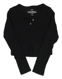 Černé žebrované crop triko s knoflíčky M&S