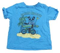 Azurové tričko s pandou a palmami a nápisom Mothercare